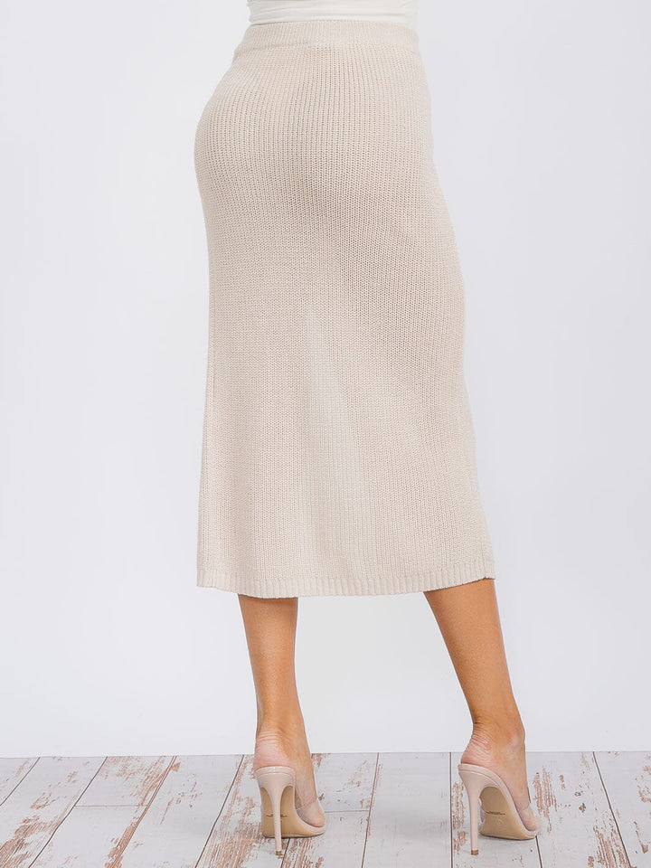 WOMEN'S ELASTIC WAIST SURPLICE KNIT MIDI SKIRT