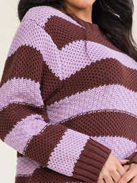 WOMEN'S LONG SLEEVE COLORBLOCK STRIPES KNIT PULLOVER SWEATER