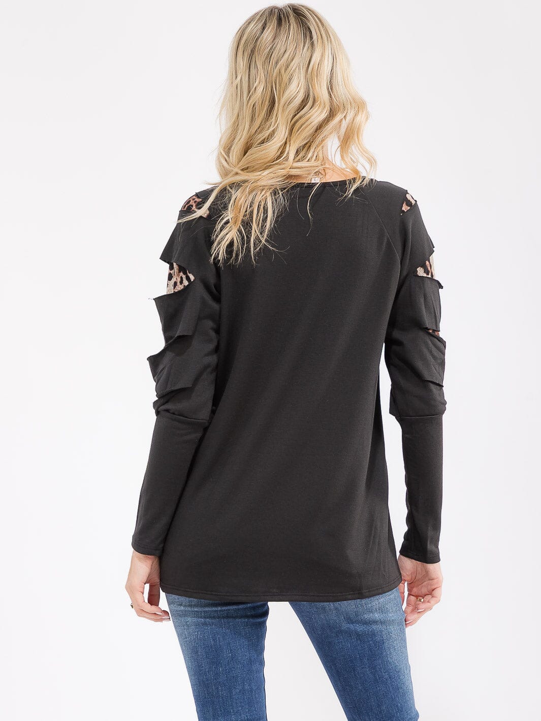 WOMEN'S LONG SLEEVE ANIMAL PRINT DETAILED LOOSE FIT TOP