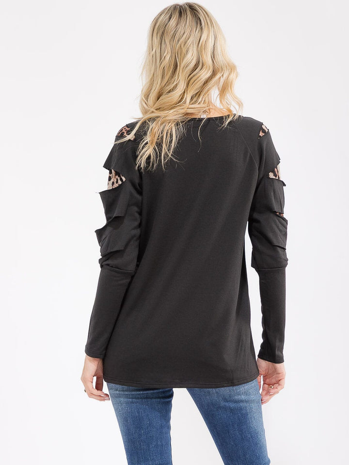 WOMEN'S LONG SLEEVE ANIMAL PRINT DETAILED LOOSE FIT TOP