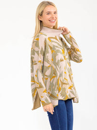 WOMEN'S LONG SLEEVE TURTLE NECK PULLOVER PRINT SHIMMER SWEATER