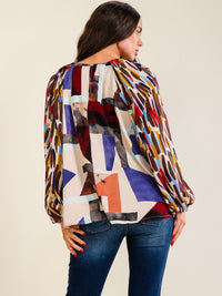 ENTRO WOMEN'S LONG BALLOON SLEEVE MULTI PRINT BLOUSE