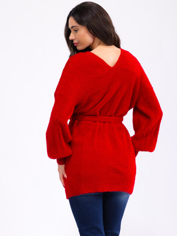 WOMEN'S LONG SLEEVE OPEN FRONT SELF TIE CARDIGAN