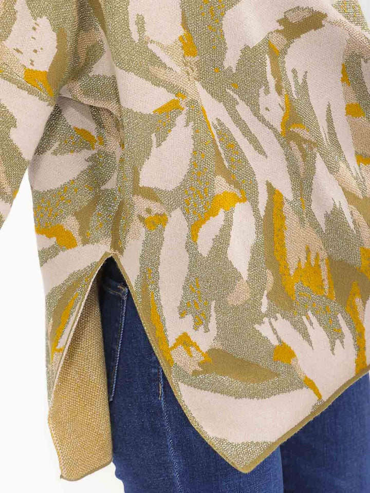 WOMEN'S LONG SLEEVE TURTLE NECK PULLOVER PRINT SHIMMER SWEATER