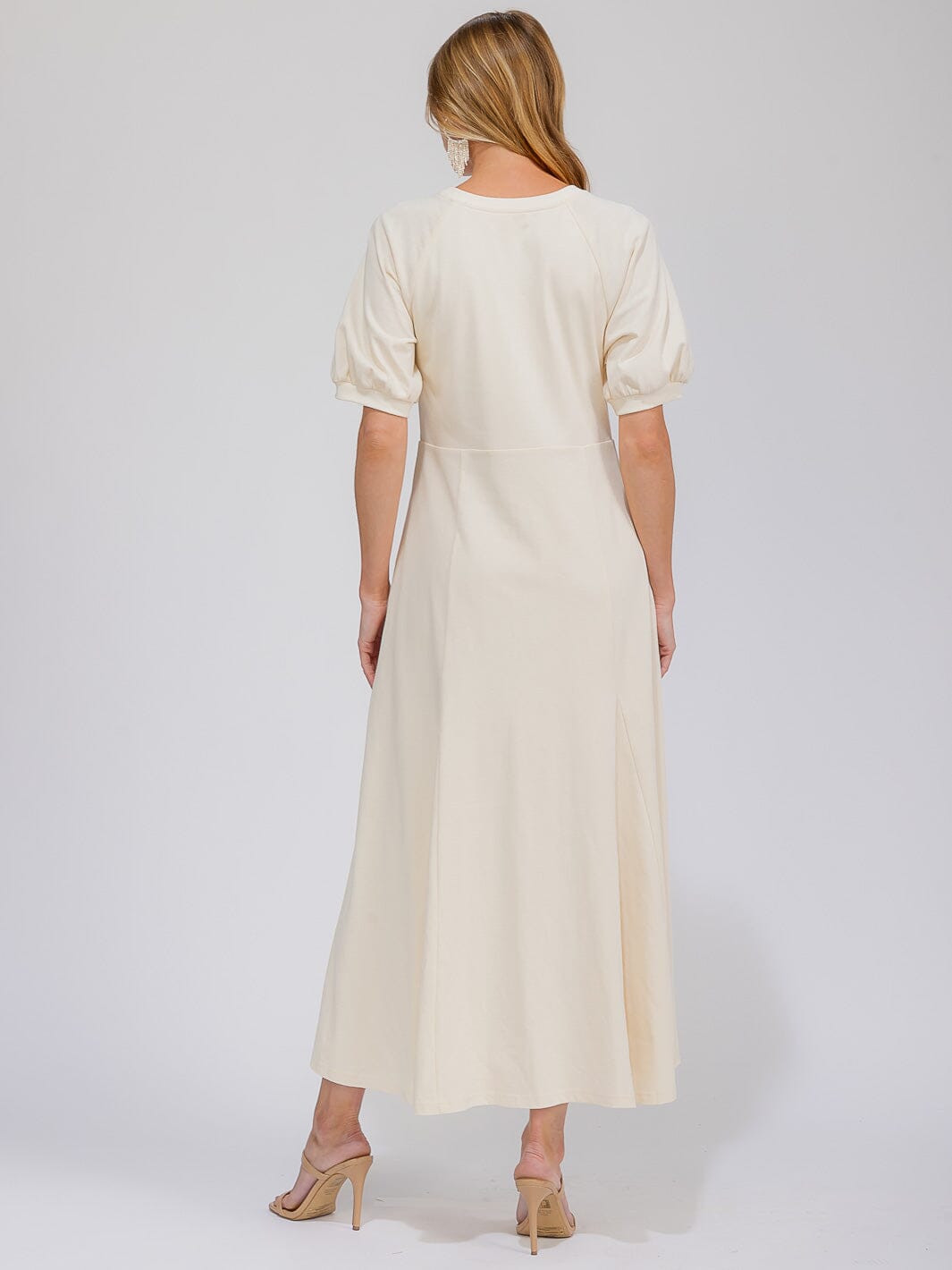 WOMEN'S SHORT SLEEVE FRONT POCKETS SOLID MAXI DRESS