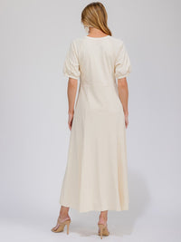 WOMEN'S SHORT SLEEVE FRONT POCKETS SOLID MAXI DRESS