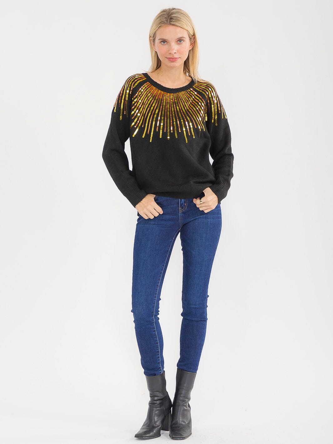 WOMEN'S LONG SLEEVE PULLOVER SEQUINS SWEATER
