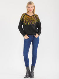 WOMEN'S LONG SLEEVE PULLOVER SEQUINS SWEATER