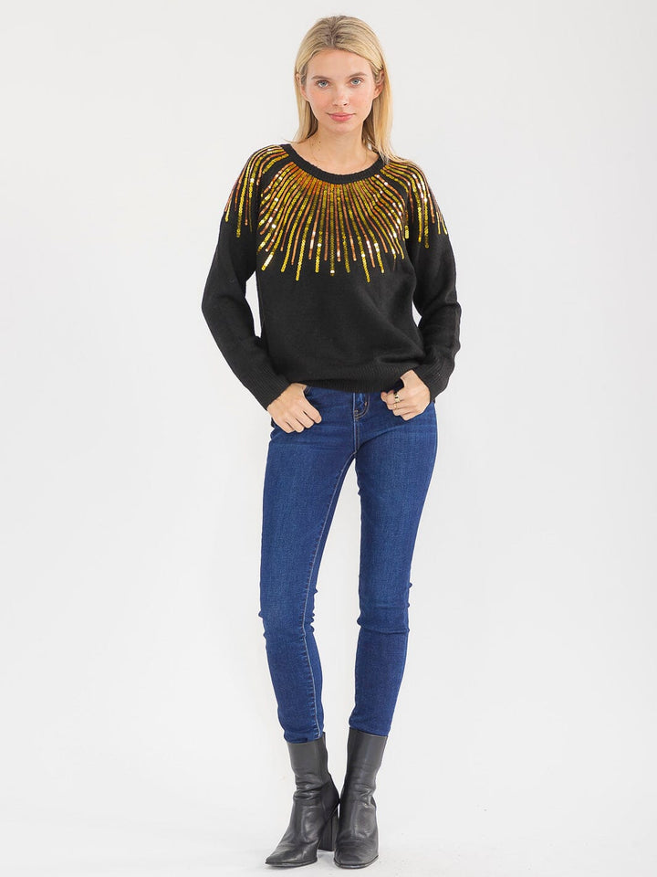 WOMEN'S LONG SLEEVE PULLOVER SEQUINS SWEATER