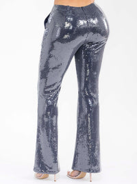 WOMEN'S ZIPPER CLOSURE FRONT POCKETS WIDE LEG SEQUINS PANTS