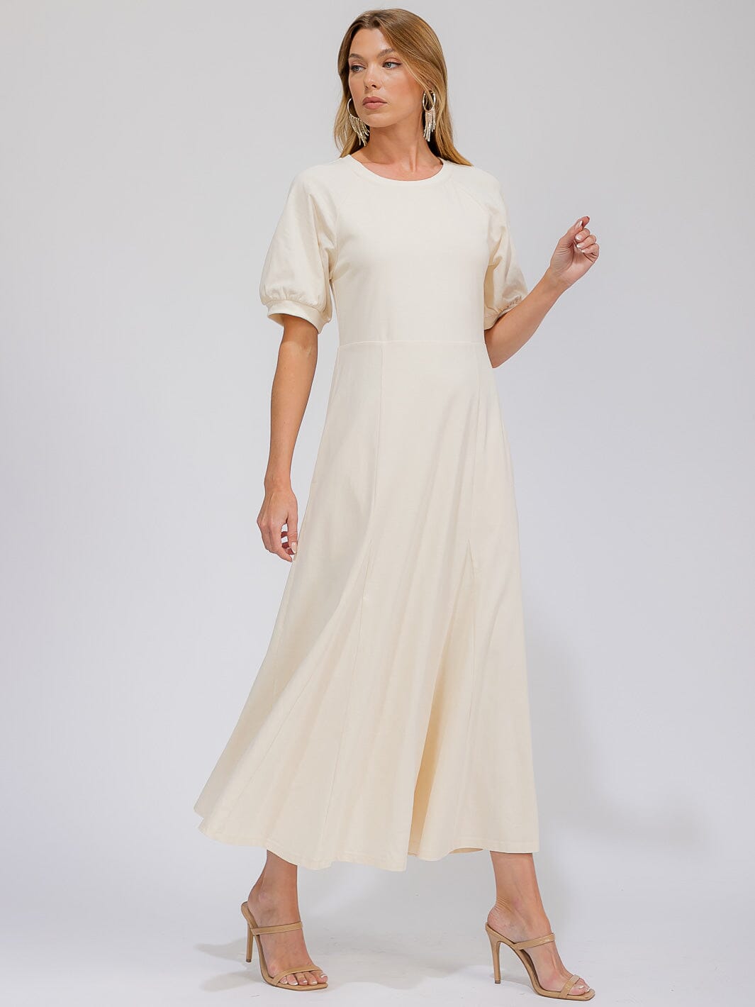 WOMEN'S SHORT SLEEVE FRONT POCKETS SOLID MAXI DRESS
