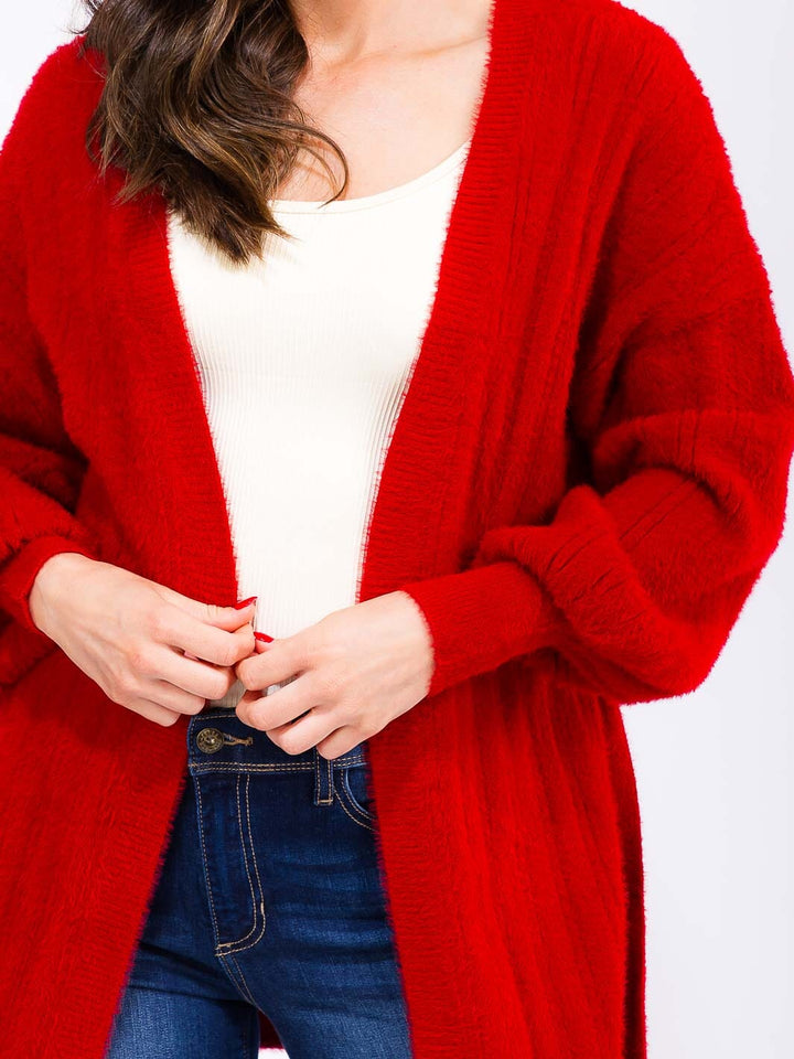 WOMEN'S LONG SLEEVE OPEN FRONT SELF TIE CARDIGAN