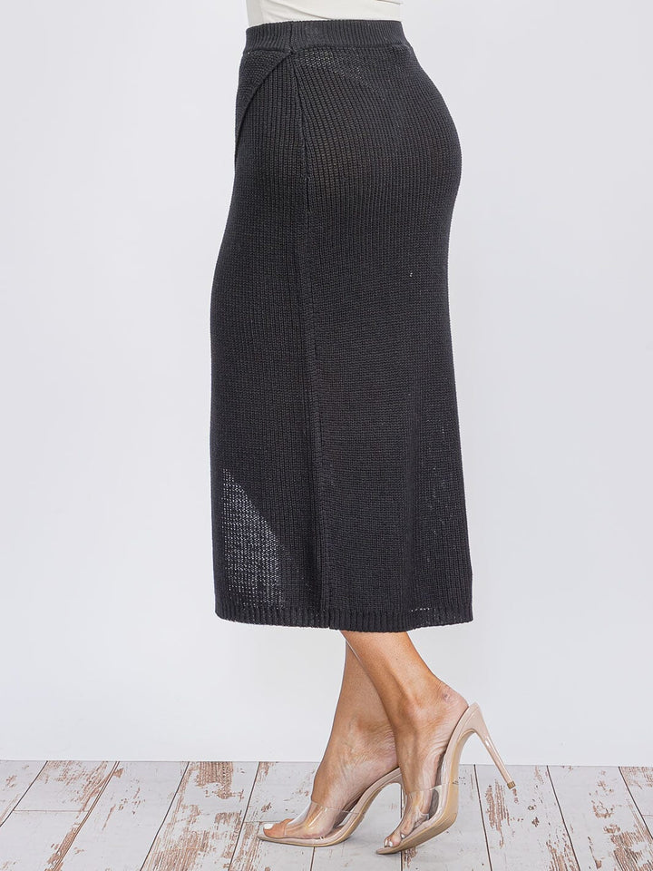 WOMEN'S ELASTIC WAIST SURPLICE KNIT MIDI SKIRT