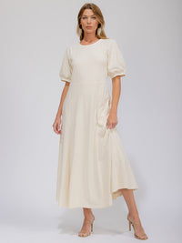 WOMEN'S SHORT SLEEVE FRONT POCKETS SOLID MAXI DRESS