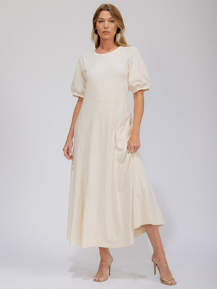 WOMEN'S SHORT SLEEVE FRONT POCKETS SOLID MAXI DRESS