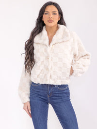 WOMEN'S LONG SLEEVE BUTTON CLOSURE POCKETS FUZZY JACKET