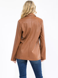 WOMEN'S LONG SLEEVE BUTTON CLOSURE PU PLEATHER BLAZER