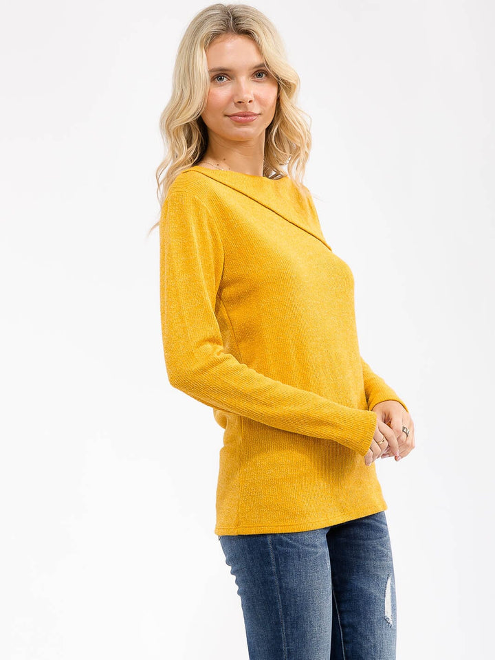 WOMEN'S LONG SLEEVE SOLID COLLAR DETAILED TOP