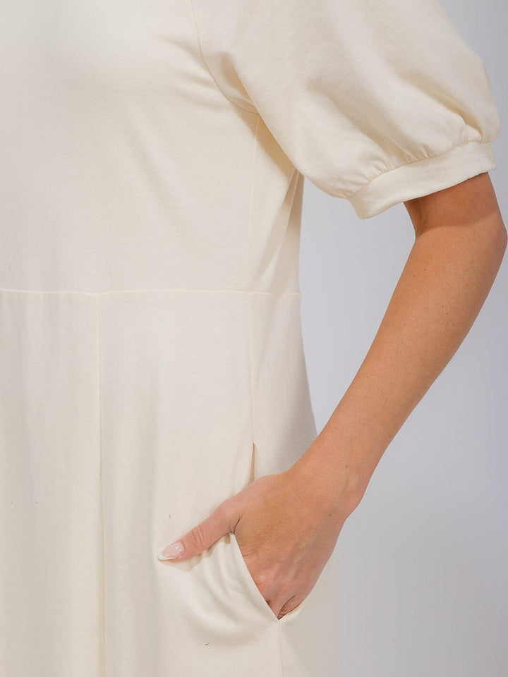 WOMEN'S SHORT SLEEVE FRONT POCKETS SOLID MAXI DRESS