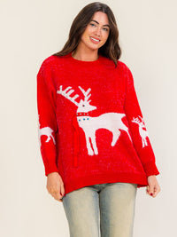 WOMEN'S LONG SLEEVE HOLIDAY PRINT PULLOVER SWEATER