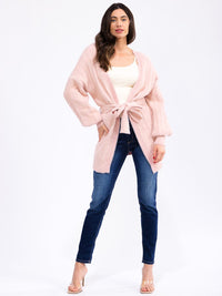 WOMEN'S LONG SLEEVE OPEN FRONT SELF TIE CARDIGAN