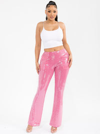 WOMEN'S ZIPPER CLOSURE FRONT POCKETS WIDE LEG SEQUINS PANTS