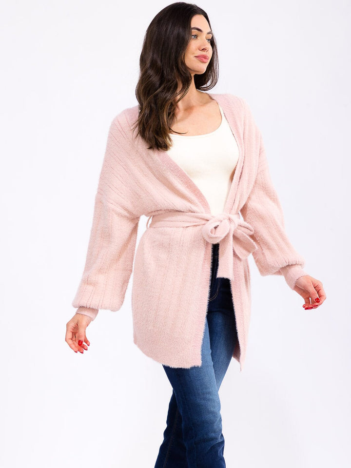 WOMEN'S LONG SLEEVE OPEN FRONT SELF TIE CARDIGAN