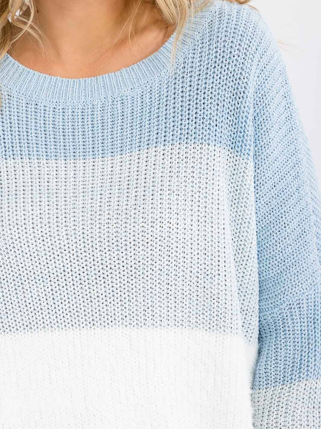 WOMEN'S LONG DETAILED SLEEVE COLORBLOCK KNIT PULLOVER SWEATER