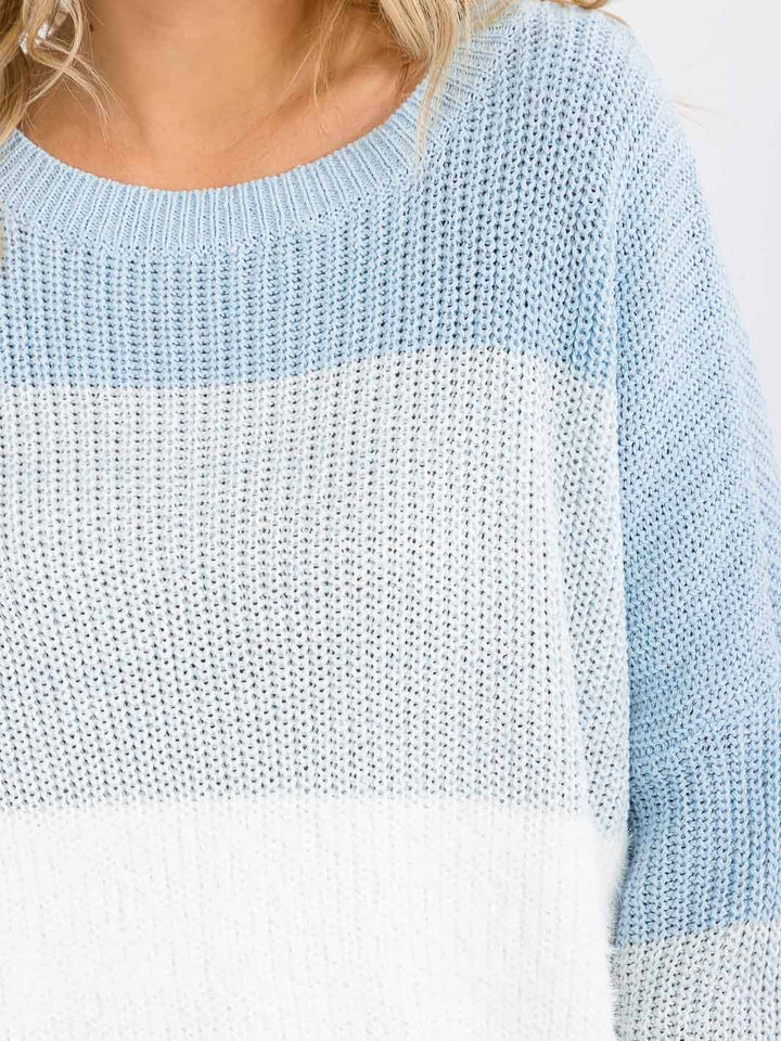 WOMEN'S LONG DETAILED SLEEVE COLORBLOCK KNIT PULLOVER SWEATER