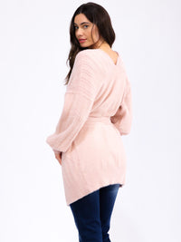 WOMEN'S LONG SLEEVE OPEN FRONT SELF TIE CARDIGAN