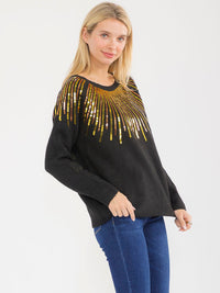 WOMEN'S LONG SLEEVE PULLOVER SEQUINS SWEATER