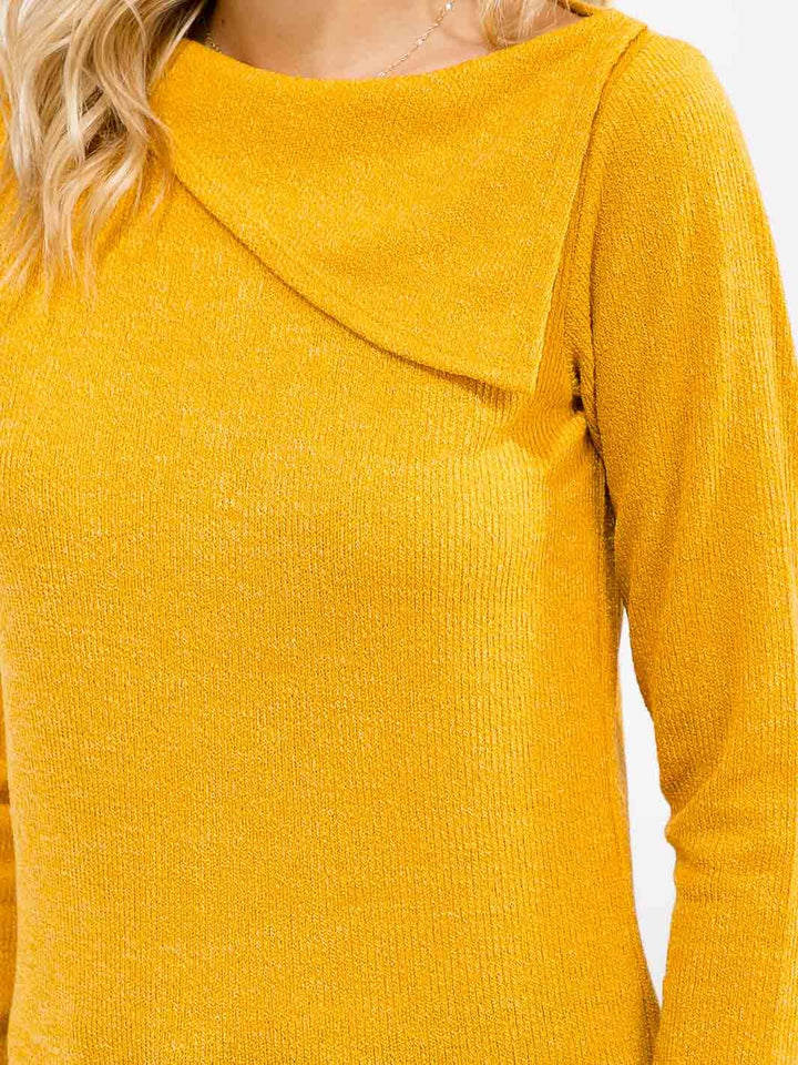 WOMEN'S LONG SLEEVE SOLID COLLAR DETAILED TOP