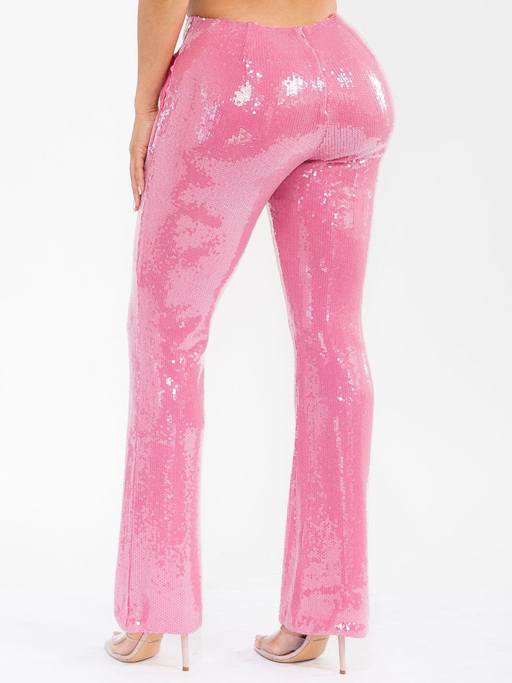 WOMEN'S ZIPPER CLOSURE FRONT POCKETS WIDE LEG SEQUINS PANTS