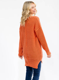 WOMEN'S LONG SLEEVE V-NECK KNIT OVERSIZED PULLOVER SWEATER