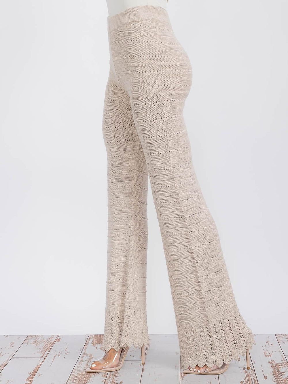 WOMEN'S ELASTIC WAIST WIDE LEG KNIT PANTS