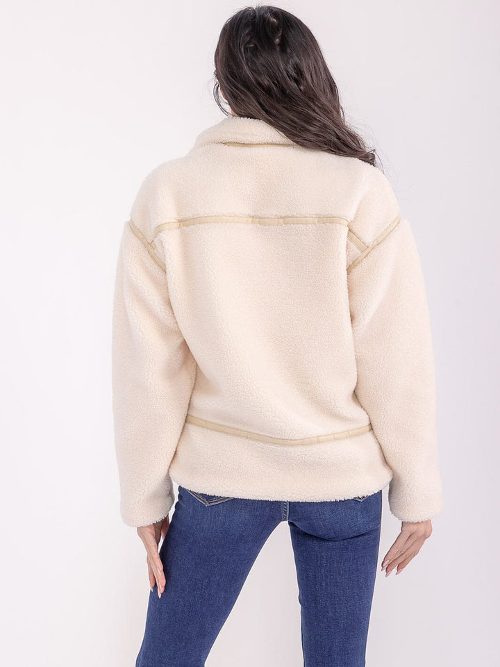 WOMEN'S LONG SLEEVE BUTTON CLOSURE FRONT POCKETS SHERPA JACKET