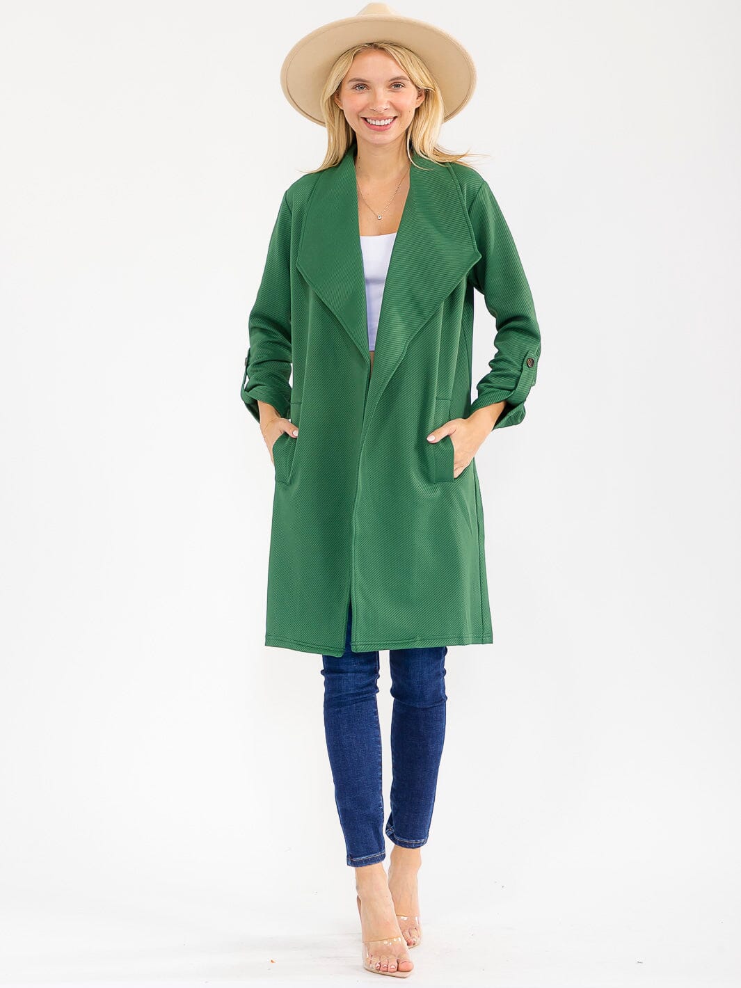 WOMEN'S LONG SLEEVE OPEN FRONT POCKETS CARDIGAN