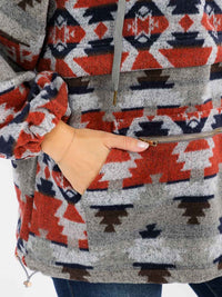 WOMEN'S LONG SLEEVE ZIP UP FRONT POCKETS MULTI PRINT HOODED PULLOVER SWEATER