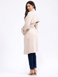 WOMEN'S LONG SLEEVE SELF TIE FRONT POCKETS COAT