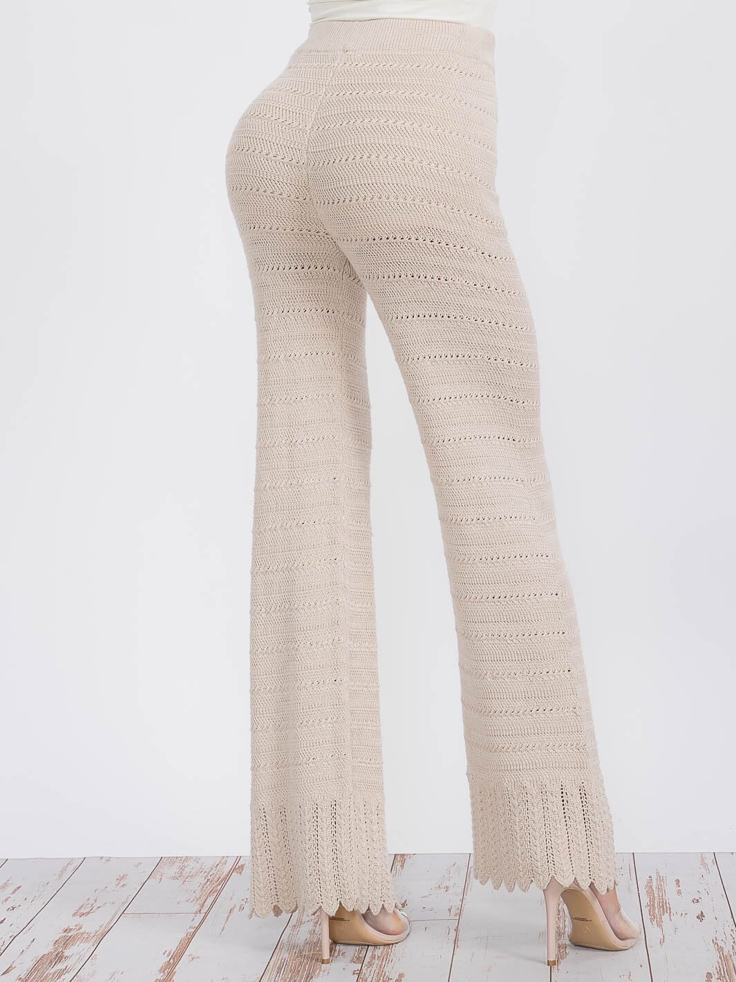 WOMEN'S ELASTIC WAIST WIDE LEG KNIT PANTS