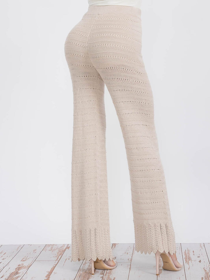 WOMEN'S ELASTIC WAIST WIDE LEG KNIT PANTS