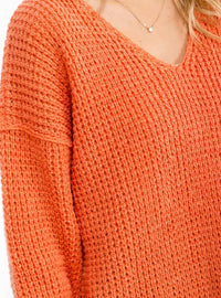WOMEN'S LONG SLEEVE V-NECK KNIT OVERSIZED PULLOVER SWEATER