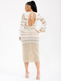WOMEN'S LONG BELL SLEEVE OPEN BACK KNIT BODYCON MIDI DRESS