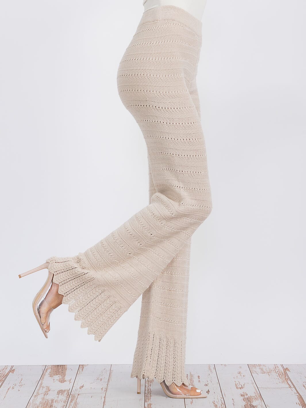 WOMEN'S ELASTIC WAIST WIDE LEG KNIT PANTS