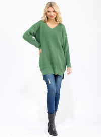 WOMEN'S LONG SLEEVE V-NECK KNIT OVERSIZED PULLOVER SWEATER