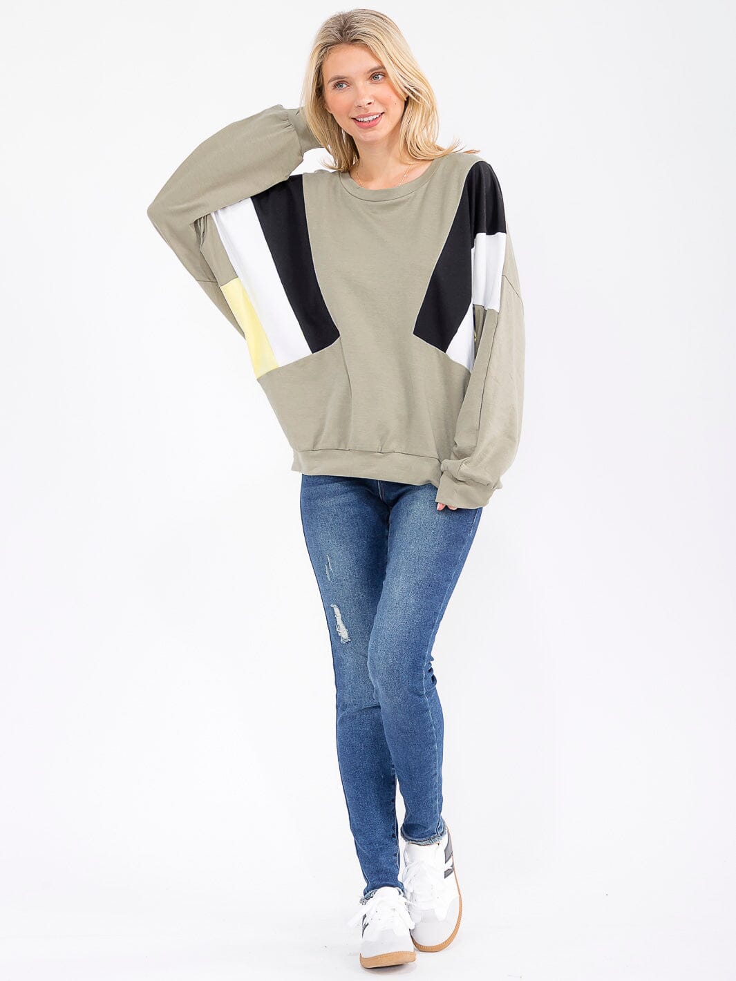 WOMEN'S LONG SLEEVE COLORBLOCK PULLOVER SWEATER
