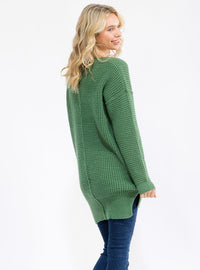 WOMEN'S LONG SLEEVE V-NECK KNIT OVERSIZED PULLOVER SWEATER