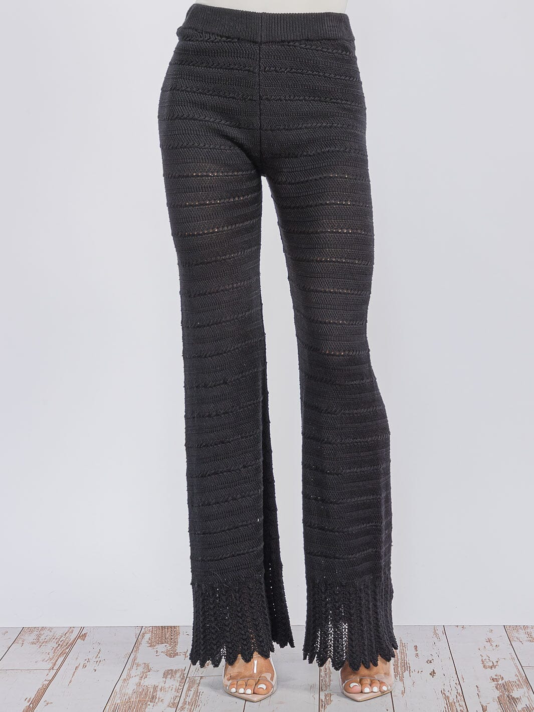 WOMEN'S ELASTIC WAIST WIDE LEG KNIT PANTS