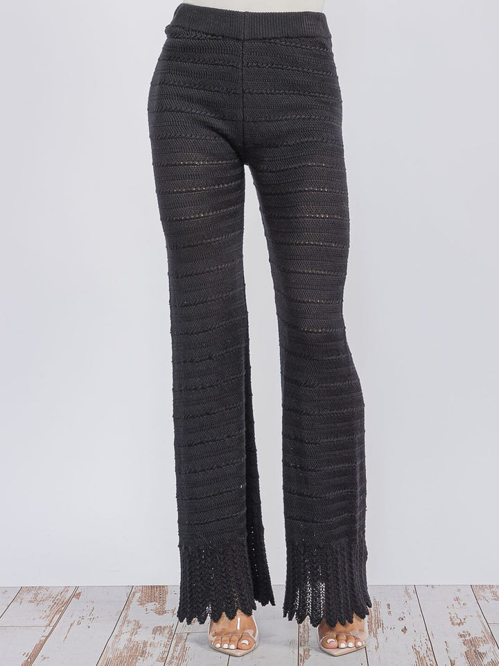 WOMEN'S ELASTIC WAIST WIDE LEG KNIT PANTS