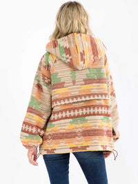 WOMEN'S LONG SLEEVE ZIP UP FRONT POCKETS MULTI PRINT HOODED PULLOVER SWEATER